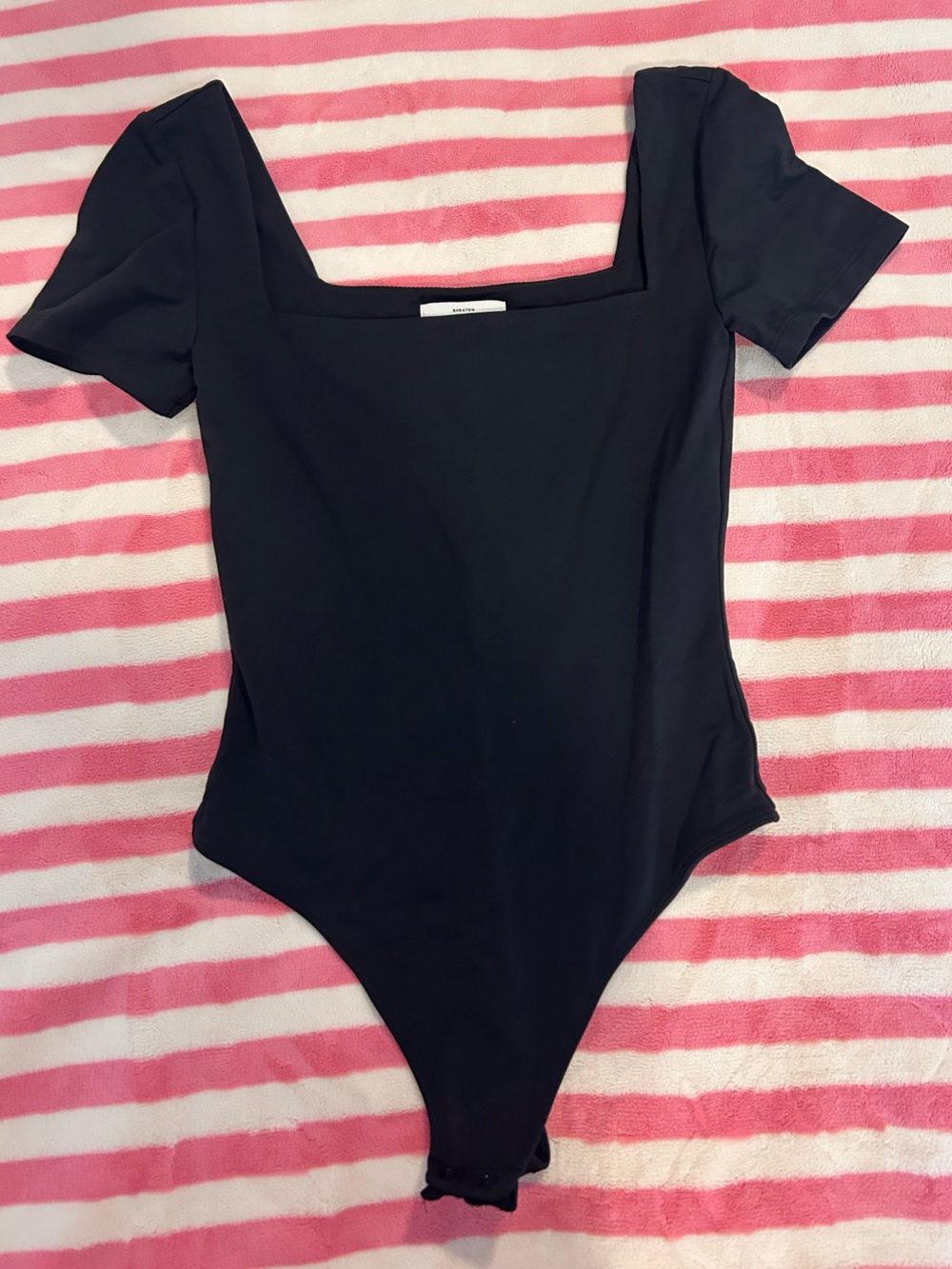 Babaton Black Square-Neck Short Sleeve Bodysuit